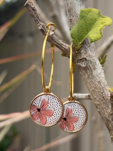 Gold Hoops and Pink Flowers
