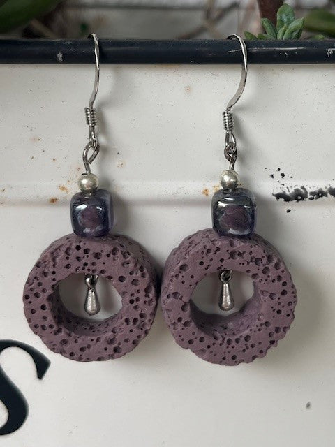 Silver and Purple beads on hooks